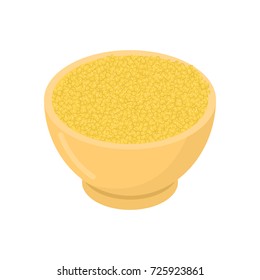 Millet in wooden bowl isolated. Groats in wood dish. Grain on white background. Vector illustration
