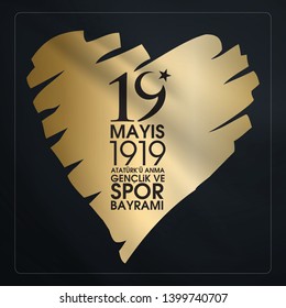 Milli Mucadelenin 100. Yil, 19 mayıs Atatürk'ü Anma, Gençlik ve Spor Bayramı. Translation: 19 may Commemoration of Ataturk, Youth and Sports Day, 100th Year National Mucadelen. Greeting Card.