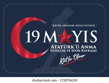 Milli Mucadelenin 101. Yılı, 19 mayıs Ataturk'u Anma, Gençlik ve Spor Bayramı, translation: 19 may Commemoration of Ataturk, Youth and Sports Day, 101th Year National Mucadelen.