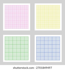 Conjunto de papel milimétrico para gráfico de grade. Plano de fundo quadrado colorido padrão Mat