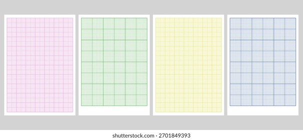 Millimeter Grid Graph Sheet Paper Set. Colorful Pattern Mat A4 Background