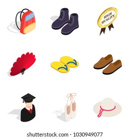 Milliner icons set. Isometric set of 9 milliner vector icons for web isolated on white background