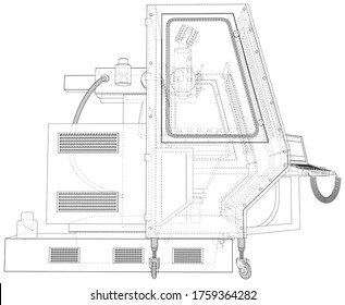 Milling CNC machine. Vector Wire-frame isolated on background. Vector rendering of 3d.