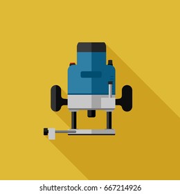 Milling cutter flat icon with long shadow. Vector illustration of electric router tool.