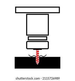 Milling Machine Head Spindle CNC With Drill Bit Drilling Workpiece Flat Vector Icon Design.