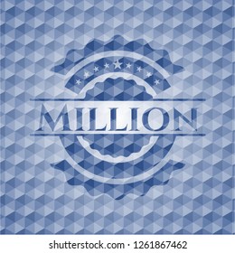 Million blue badge with geometric background.