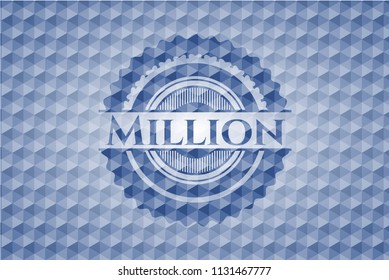 Million blue badge with geometric pattern background.