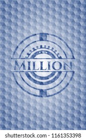 Million blue badge with geometric pattern background.