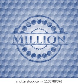 Million blue emblem or badge with abstract geometric pattern background.