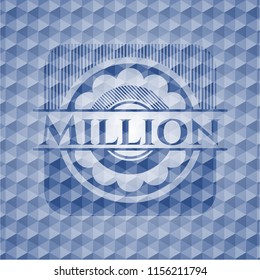 Million blue emblem with geometric pattern background.