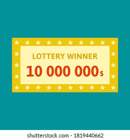 Million dollar lottery ticket, isolated background. Lottery winner bill. Vector illustration, flat design, cartoon style.