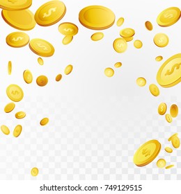 Million dollars jackpot money loon in the air over checkered background. Flying realistic 3D prize coins. Lottery Cash reward. Isolated cut-out Casino prize over white. Vector illustration