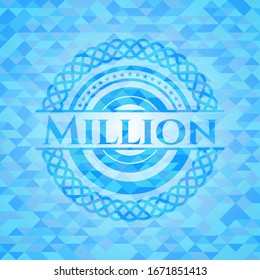 Millón de emblema azul claro con fondo de mosaico triangular