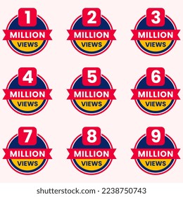 million views celebration background design banner 1m to 9m views label set