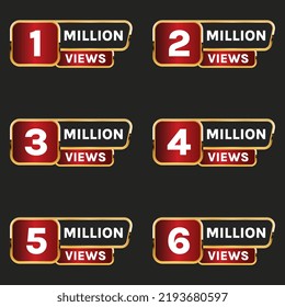 Million Views Celebration Badge, Golden 1 Million Views To 6 Million Views Banner Set