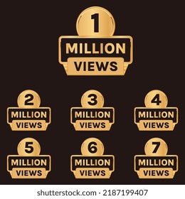 Million Views Celebration Banner Design.1 Million Views Badge,1m To 7m Views Banner Set, 5m Views Logo