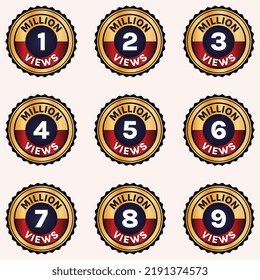 million views celebration banner design.1 million views badge,1m to 9m views vector set