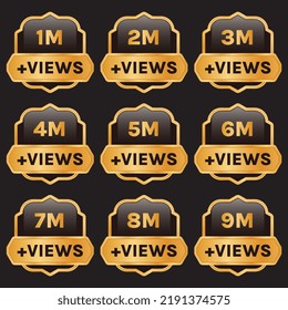 million views celebration banner design.1 million views badge,1m to 9m views vector set