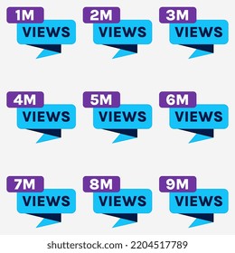 Million Views Celebration Vector Label Badge Set 1 Million Views To 9 Million Views Logo