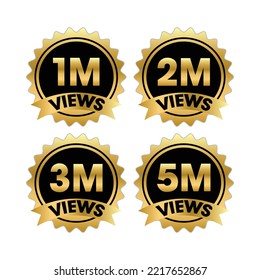 Million Views Vector Badge Set, 1M, 2M, 3M, 5M Achievement Labels