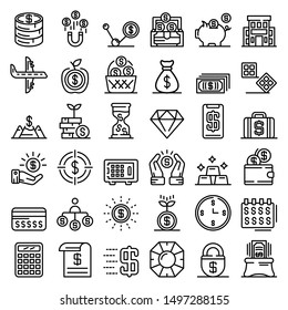 Millionaire icons set. Outline set of millionaire vector icons for web design isolated on white background