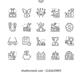 Millionaire. Luxury. Rich man. Money and investment. Success. Pixel Perfect Vector Thin Line Icons. Simple Minimal Pictogram