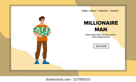 millionaire man vector. rich luxury business lifestule, money people millionaire man web flat cartoon illustration