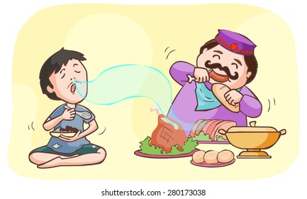 millionaire and paupers have dinner vector illustration