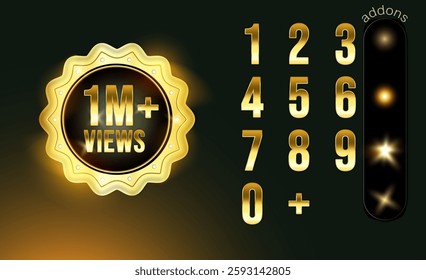Millions Views celebration background design circle three Million VIews. Million views badge with shine effect.