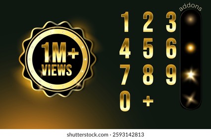 Millions Views celebration background design circle three Million VIews. Million views badge with shine effect.
