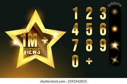 Millions Views celebration background design circle three Million VIews. Million views badge with shine effect.