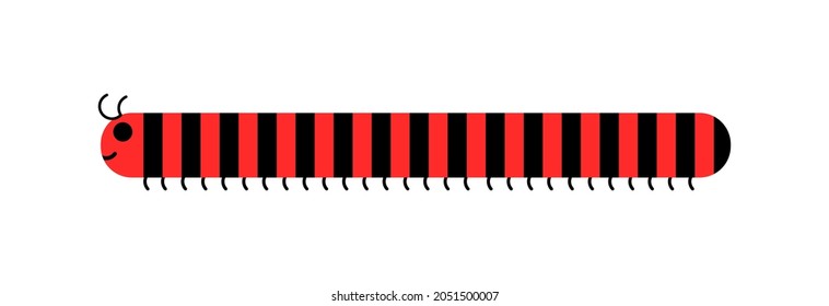 Millipede vector. Red colored millipede with black stripes.