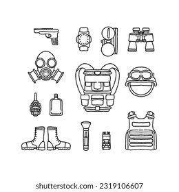 millitary clothing hand drawn doodle illustrations vector set