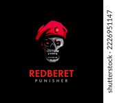 Millitary Skull Army Mascot Logo Design Illustration Vector. Red Beret Punisher