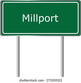 Millport, Alabama, road sign green vector illustration, road table, USA city