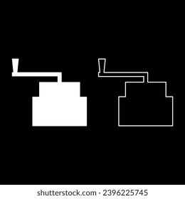 Molino manual molino de piedra antigua harina grano de trituración de producción con conjunto de mangos icono color blanco ilustración vectorial contorno de relleno sólido línea delgado estilo plano