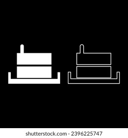 Molino manual molino de piedra antigua harina grano de trituración de producción con conjunto de mangos icono color blanco ilustración vectorial contorno de relleno sólido línea delgado estilo plano