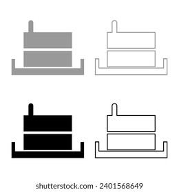 Millstone manual old stone mill flour production grinding grain with handle holder set icon grey black color vector illustration image solid fill outline contour line thin flat style