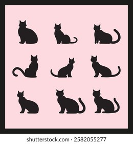 Milo cat silhouette set Clipart on a hex color background