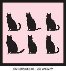 Milo cat silhouette set Clipart on a hex color background