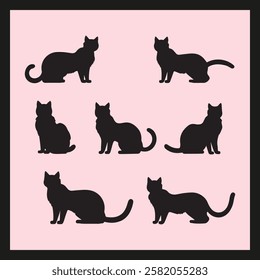 Milo cat silhouette set Clipart on a hex color background