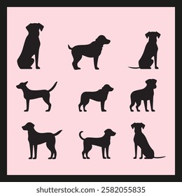 Milo dog silhouette set Clipart on a hex color background