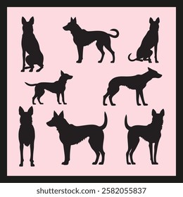 Milo dog silhouette set Clipart on a hex color background