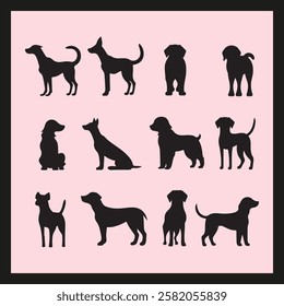 Milo dog silhouette set Clipart on a hex color background