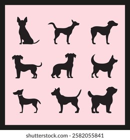 Milo dog silhouette set Clipart on a hex color background