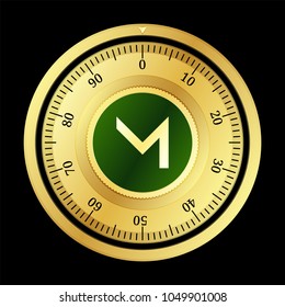 MiloCoin (MILO) cryptocurrency safe lock. Eps10 vector illustration isolated on black background.