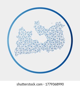 Icono de Milos. Mapa de red de la isla. Signo Milos redondo con anillo de gradiente. Tecnología, internet, red, concepto de telecomunicaciones. Ilustración vectorial.