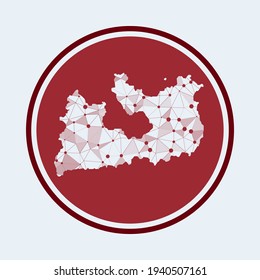 Milos icon. Trendy tech logo of the island. Geometric mesh round design. Technology, internet, network, telecommunication concept. Vector illustration.