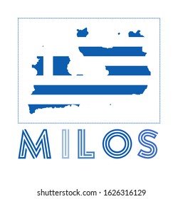 Milos Logo. Map of Milos with island name and flag. Attractive vector illustration.