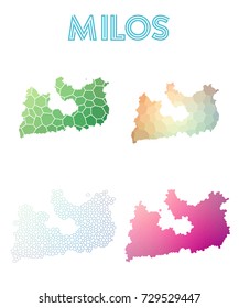 Milos polygonal island map. Mosaic style maps collection. Bright abstract tessellation, geometric, low poly, modern design. Milos polygonal maps for infographics or presentation.
